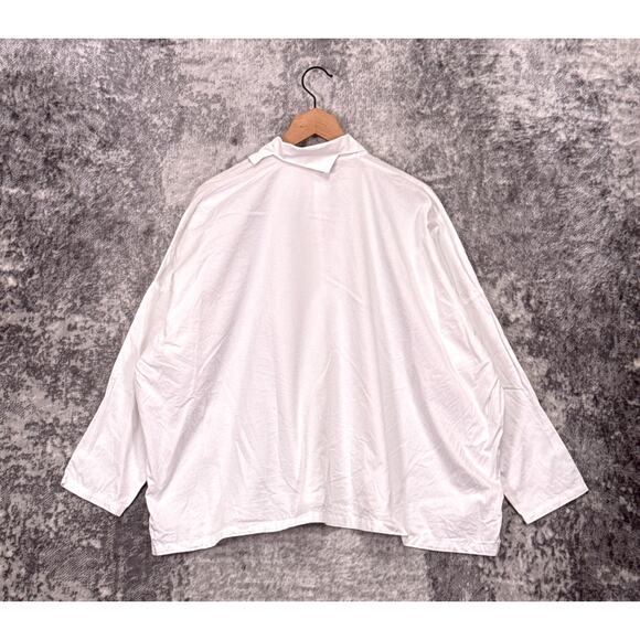Planet Lauren G Top OS One Size Womens White Asymmetrical Collar Oversize Shirt - Picture 3 of 8